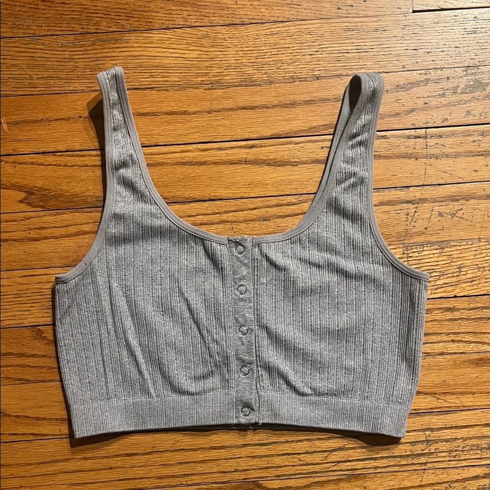 PacSun Gray Ribbed Button-Up Crop Top